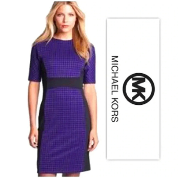 MICHAEL Michael Kors Short Sleeve Sheath Dress - Houndstooth Pattern - Picture 1 of 14